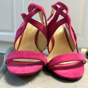 Nine West magenta high heels w/leather upper with ties, lightly worn, size 5